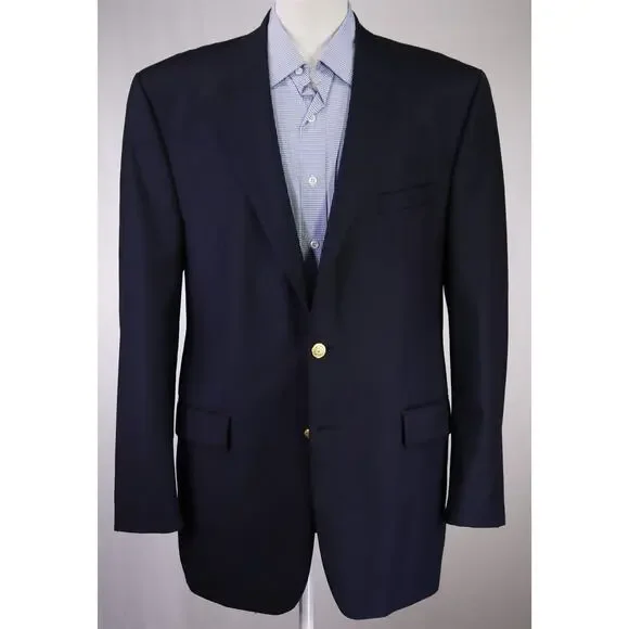 Lauren Ralph Lauren Mens Navy Blue Gold Button Wool Blazer Jacket 44L